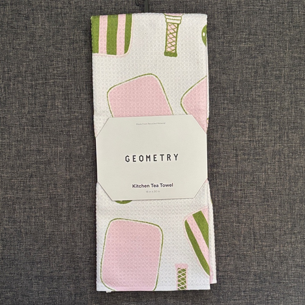 GEOMETRY Pink & Green Pickleball Kitchen Tea Towel